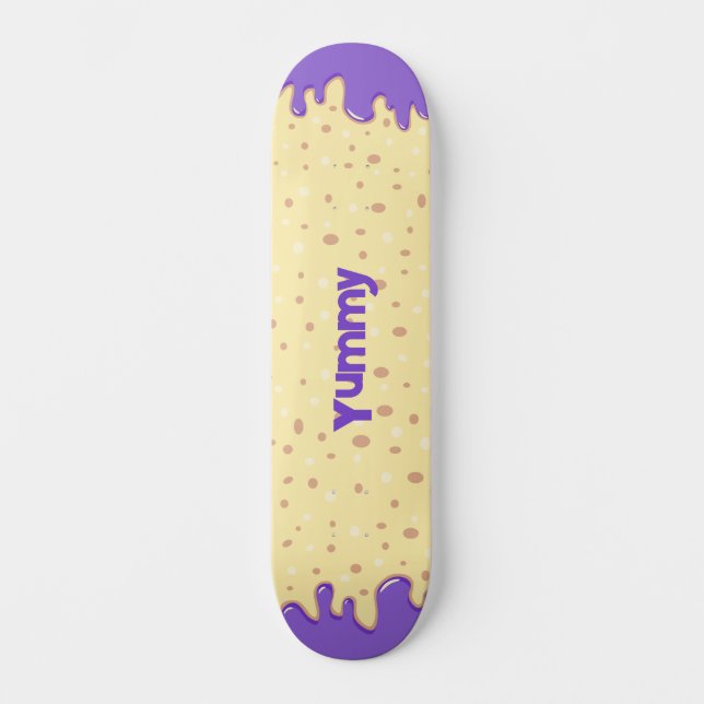 Cartoon dripping cake with name skateboard (Front)