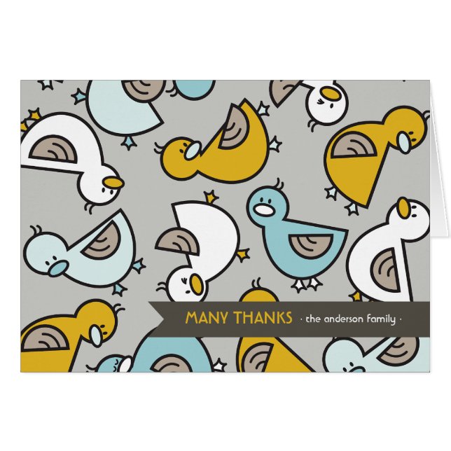 Cartoon Ducks Baby Birth Announcement Thank You (Front Horizontal)