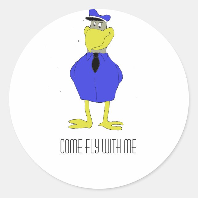 Cartoon Eagle Airplane Pilot Classic Round Sticker (Front)