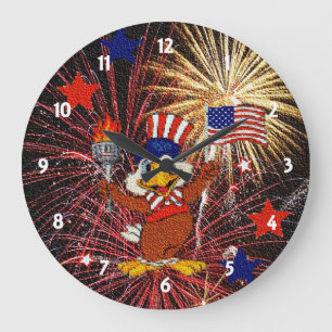 Cartoon Eagle and Fireworks Clock