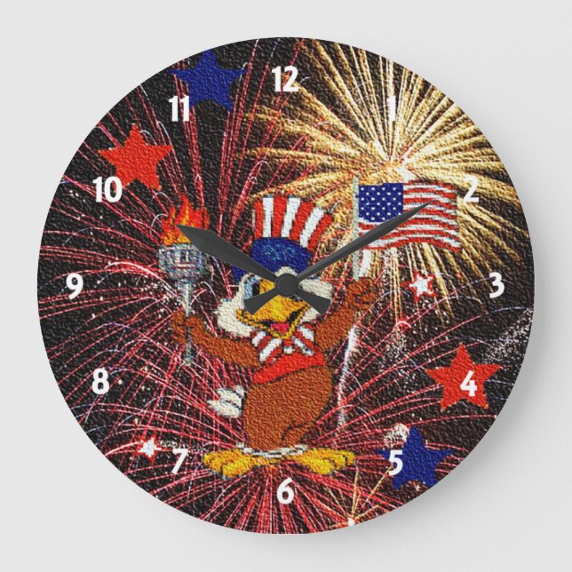 Cartoon Eagle and Fireworks Clock (Front)