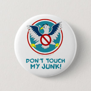 Cartoon Eagle Don't Touch My Junk Funny TSA Logo 2 Inch Round Button