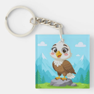 Cartoon Eagle on Rock – Cute Vector Character Keychain