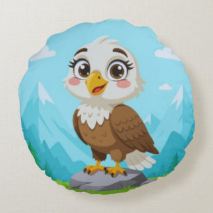 Cartoon Eagle on Rock – Cute Vector Character Round Pillow