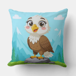 Cartoon Eagle on Rock – Cute Vector Character Throw Pillow