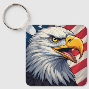 Cartoon Eagle with American Flag Patriotic Design Keychain