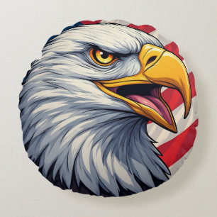 Cartoon Eagle with American Flag Patriotic Design Round Pillow
