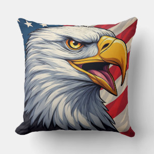 Cartoon Eagle with American Flag Patriotic Design Throw Pillow