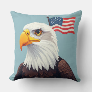 Cartoon Eagle with Waving American Flag patriotic Throw Pillow