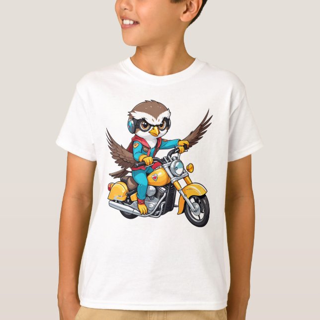 Cartoon Eagle Yellow Motorbike T-Shirt (Front)