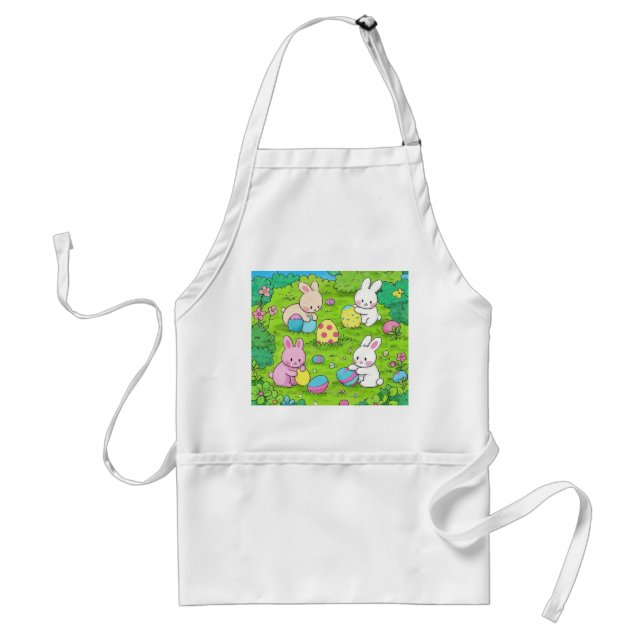 Cartoon Easter Bunnies and colourful eggs Standard Apron (Front)