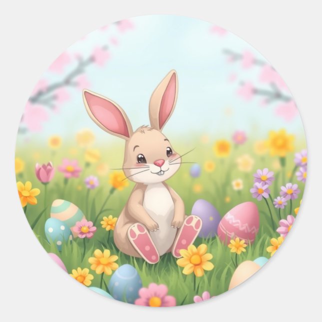 Cartoon Easter Bunny  Classic Round Sticker (Front)
