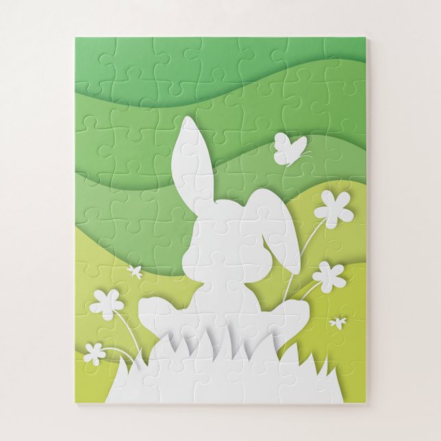 Cartoon easter bunny on grass jigsaw puzzle (Vertical)