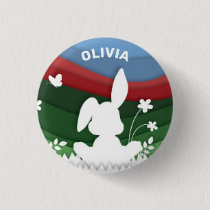 Cartoon easter bunny on grass spring holidays medi 1 inch round button
