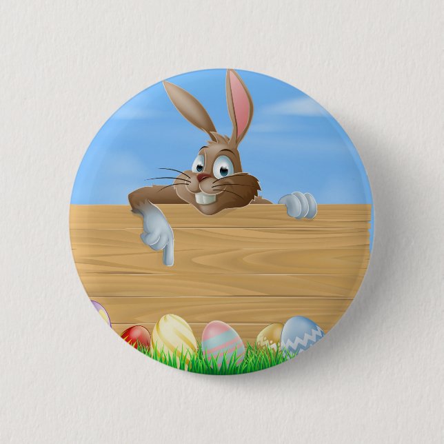 Cartoon Easter bunny pointing 2 Inch Round Button (Front)