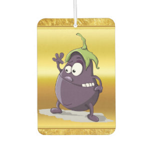 Cartoon eggplant with big eyes green hair 2 car air freshener