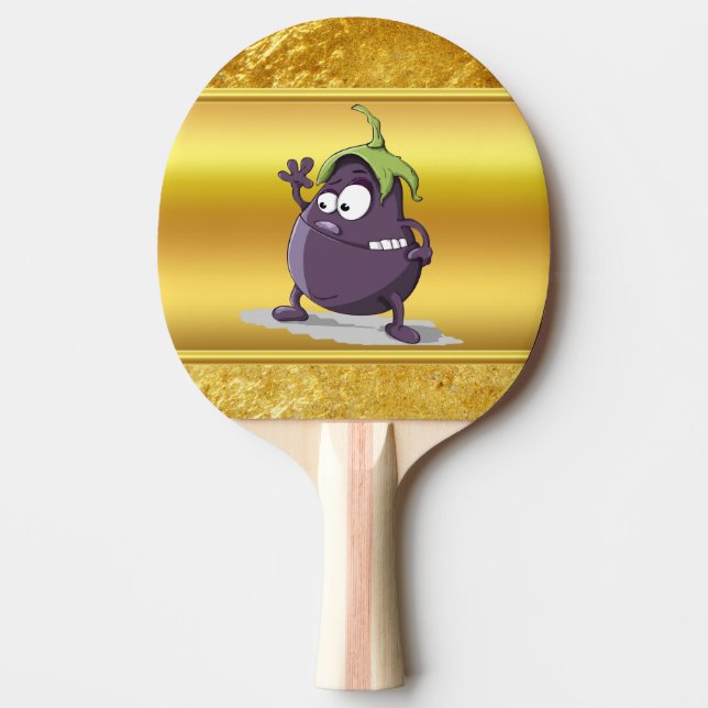 Cartoon eggplant with big eyes green hair 2 ping pong paddle (Front)