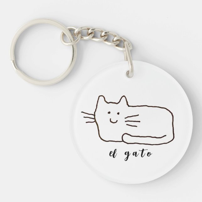 Cartoon El Gato Cat Drawing Keychain (Front)