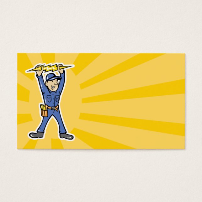 Cartoon Electrician holding electricity lightning (Front)