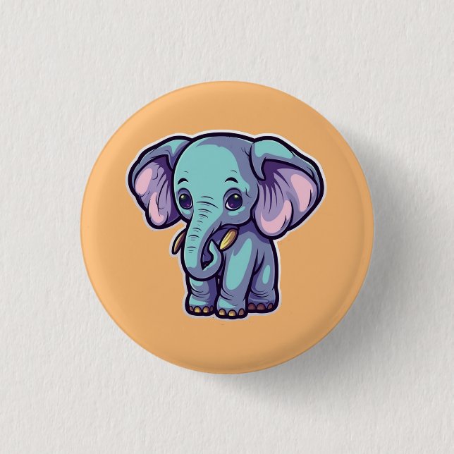 CARTOON ELEPHANT 1 INCH ROUND BUTTON (Front)
