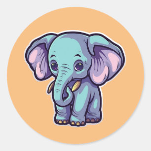 CARTOON ELEPHANT CLASSIC ROUND STICKER