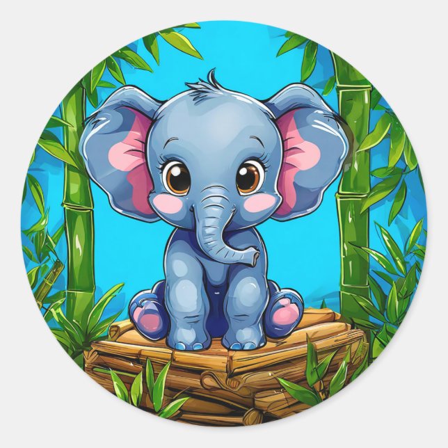 Cartoon Elephant Classic Round Sticker (Front)