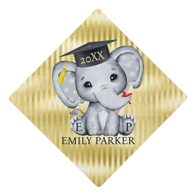 Cartoon Elephant Graduation Cap Topper (Front)