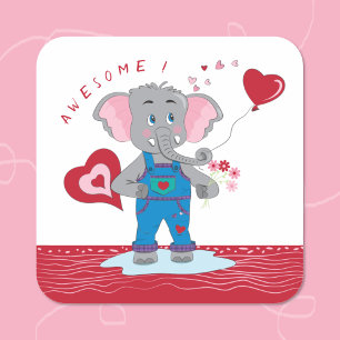 Cartoon Elephant Hearts   Stickers de récompense f