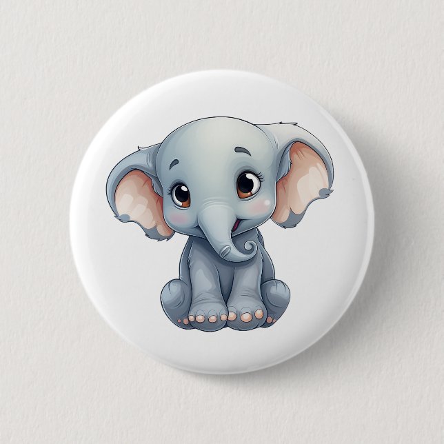 Cartoon elephant illustration 2 inch round button (Front)