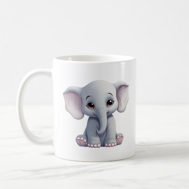 Cartoon elephant illustration coffee mug (Left)