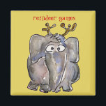 Cartoon Elephant Magnet<br><div class="desc">This cute elephant is pretending to be a reindeer. But he is so filled with Jumbo Joy, it just happens. Personalize this magnet by changing the text and background colour. If you carry this magnet with you, you will have a magnetic personality. But you will also get urges for peanuts....</div>