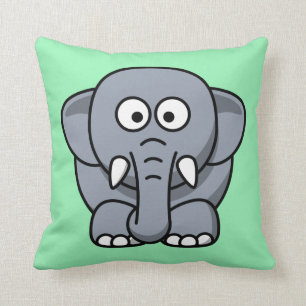 Cartoon Elephant on Mint Throw Pillow