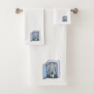 Cartoon elephant sitting inside a refrigerator bath towel set