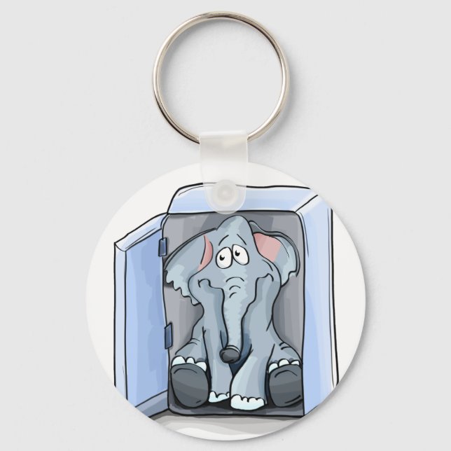 Cartoon elephant sitting inside a refrigerator keychain (Front)