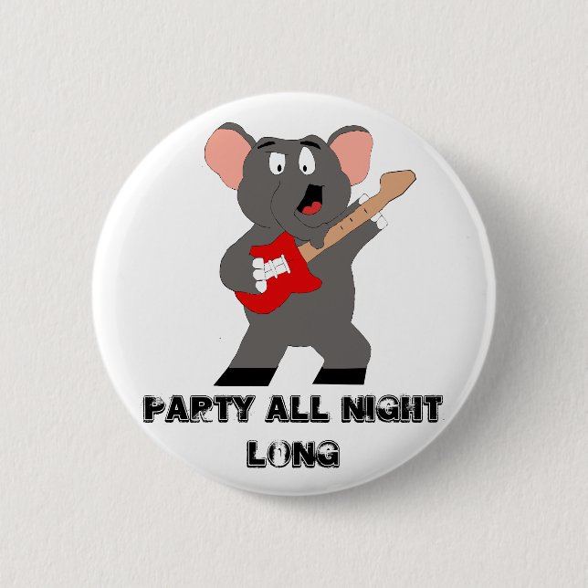 Cartoon Elephant With Guitar 2 Inch Round Button (Front)
