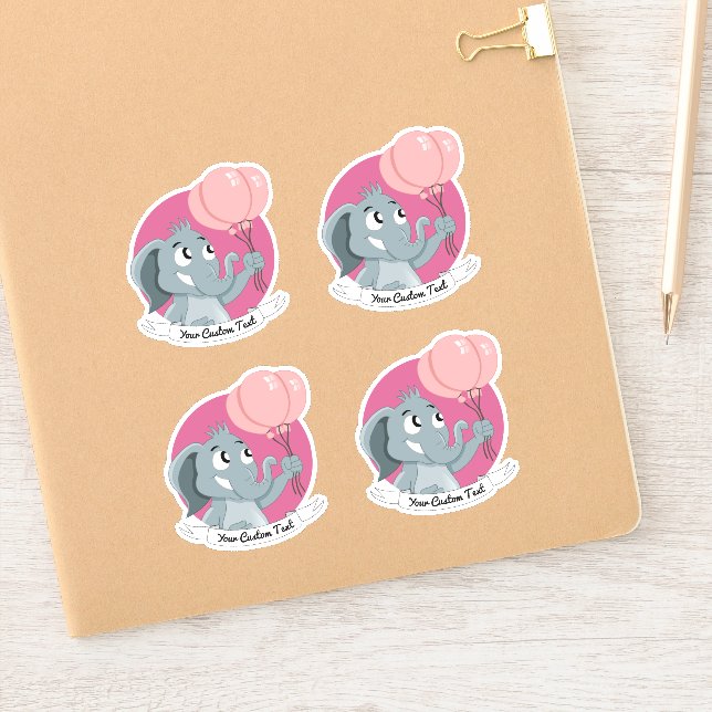 Cartoon elephant with pink balloons and text (Notebook)