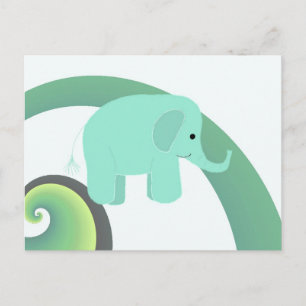 Cartoon Elephant with Rainbow Postcard