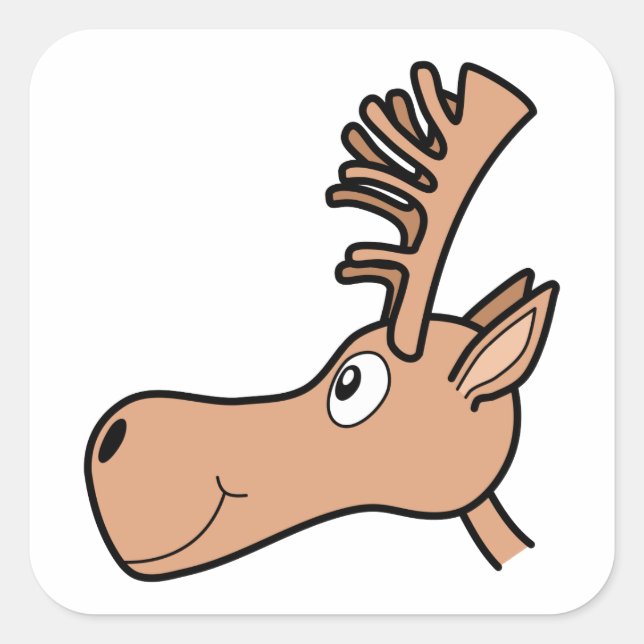 Cartoon Elk Moose. Square Sticker (Front)