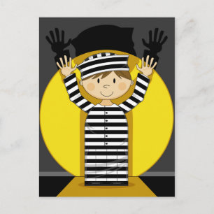 Cartoon Escaped Prisoner in Spotlight Postcard