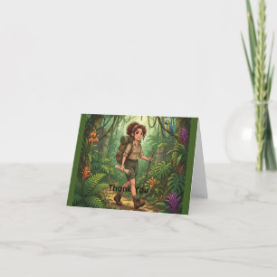 Cartoon Explorer Girl in the Jungle   Personalize Thank You Card