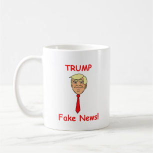 Cartoon Face Trump with Tie - Fake News Coffee Mug