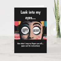 Cartoon face with happy birthday in eyes