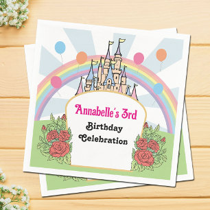 Cartoon Fairytale Castle and Roses Paper Napkin