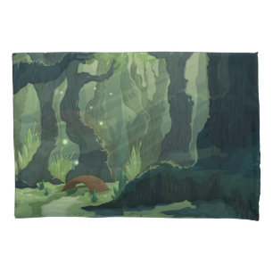 Cartoon Fairytale Forest Scenery Vintage. Pillowcase