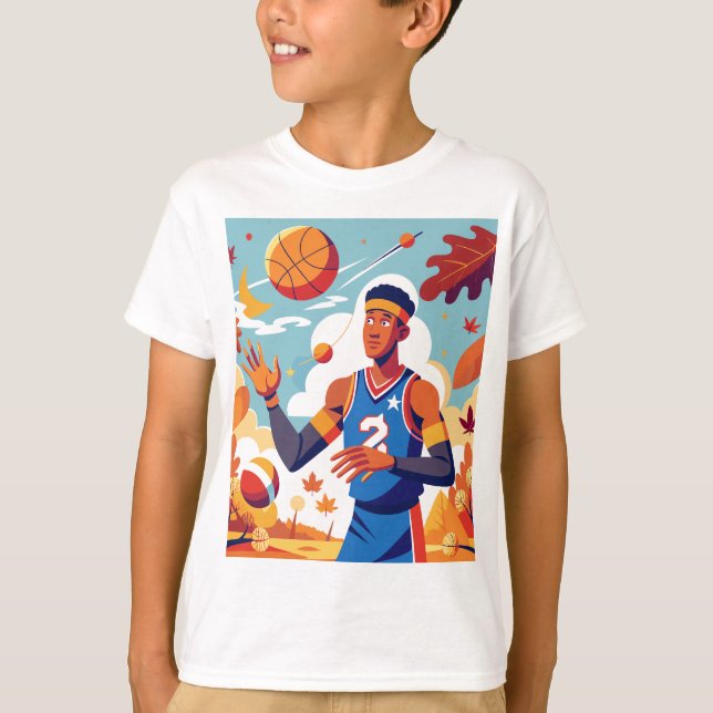 Cartoon Fall Basketball T-Shirt (Front)