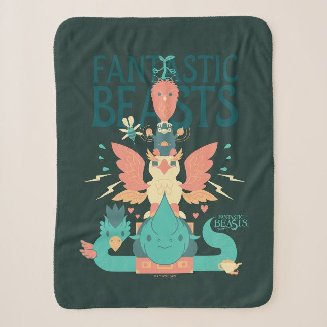 Cartoon Fantastic Beasts Emerge From Suitcase Sherpa Blanket (Front)