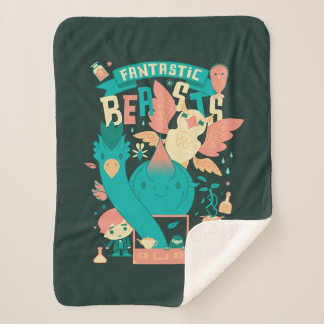 Cartoon Fantastic Beasts With Newt Scamander Sherpa Blanket (Front)