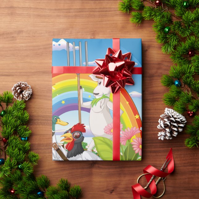 Cartoon Farm Animals. Editable Wrapping Paper (Holiday Gift)