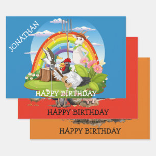 Cartoon Farm Animals. Editable x 3 Wrapping Paper Sheet