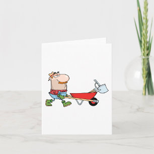 Cartoon Farmer with Wheelbarrow and Tools Card